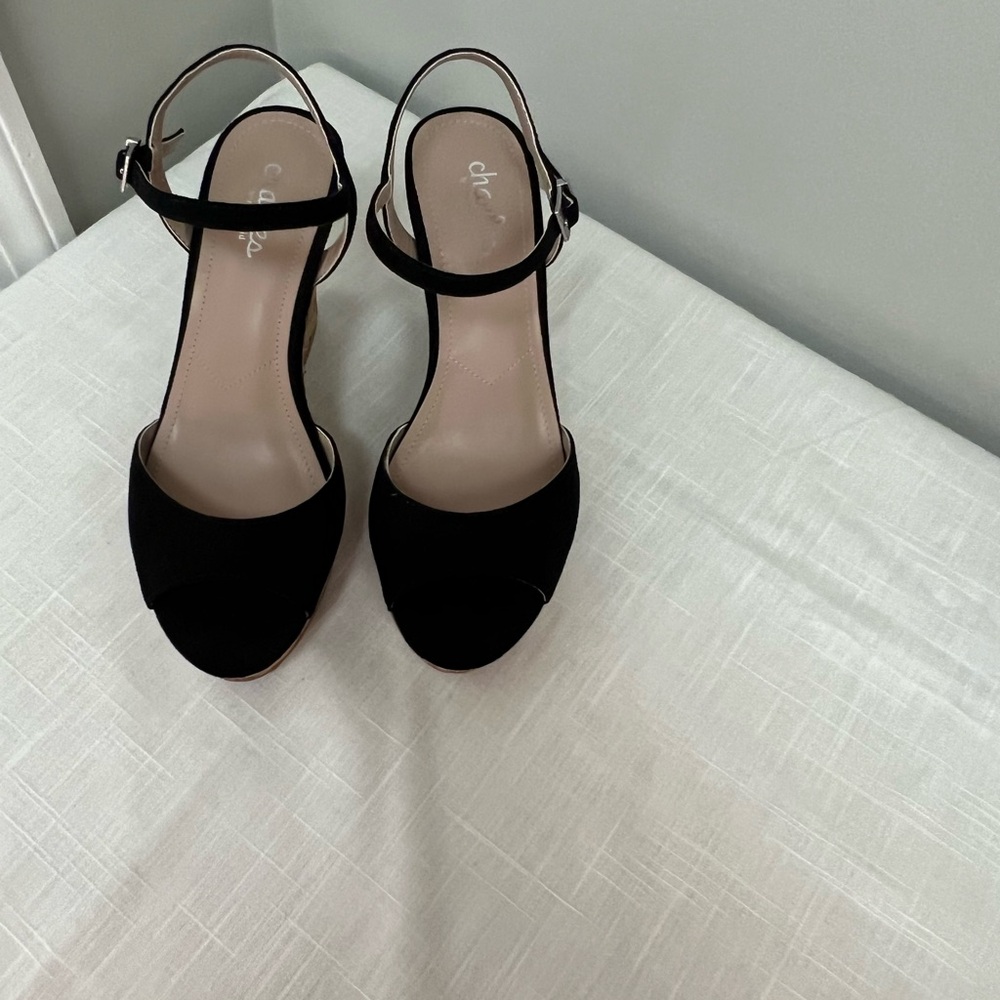 Charles by Charles Davide Black Wedge Platform Sandals—Size6.5 - Picture 2 of 3